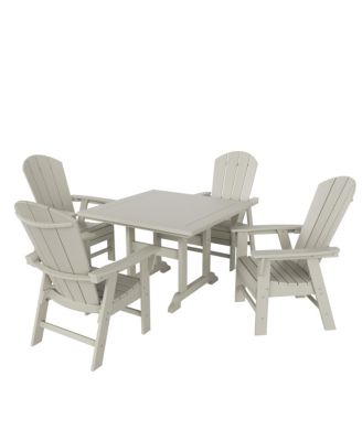 5 Piece Outdoor Patio Dining Square Table and Curved Back Armchair Set
