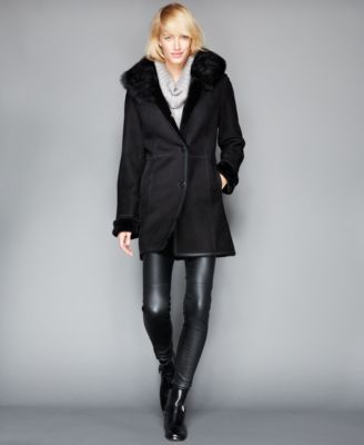 The Fur Vault - Fox-Fur-Collar Shearling Coat