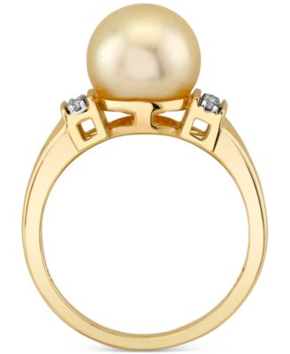 Cultured Golden South Sea Pearl (9mm) & Diamond (1/10 ct. t.w.) Ring in 10k Gold