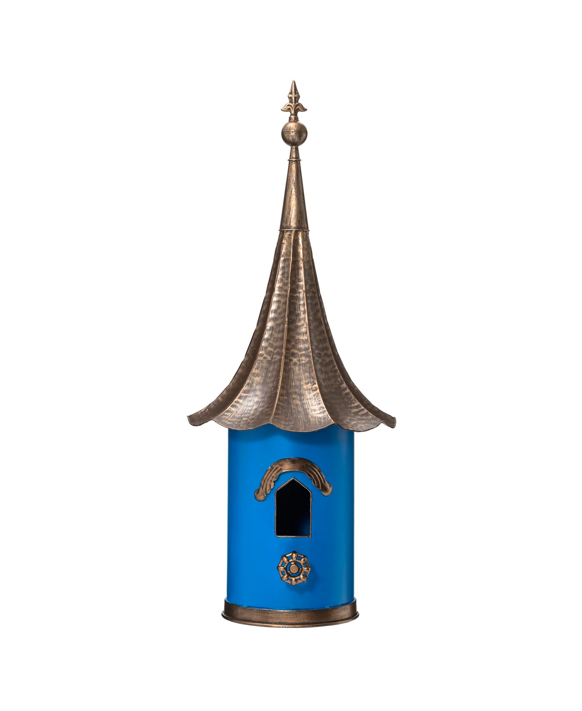 32" H Retro-Like Metal Pagoda Birdhouse with Bronze Roof - Blue