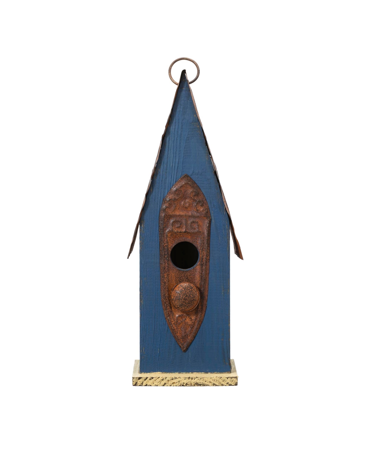 Glitzhome 13.25" H Retro-like Distressed Solid Wood Birdhouse In Blue