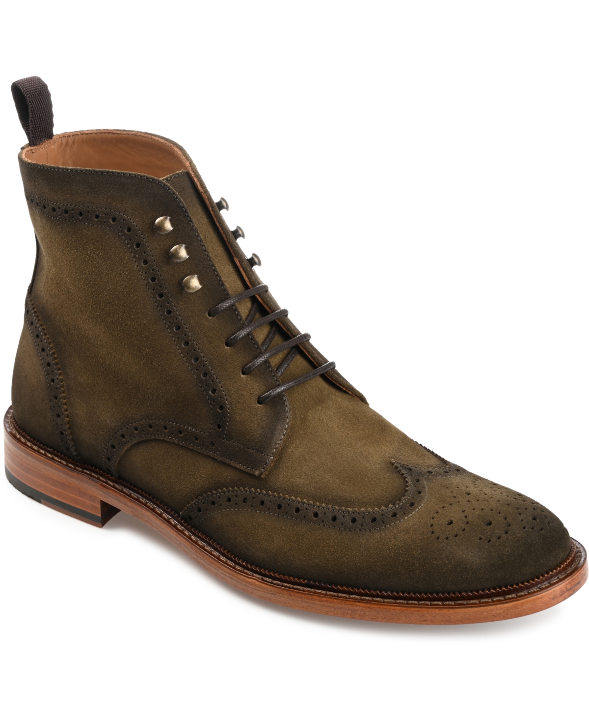 Shop Taft Men's Mack Handcrafted Burnished Suede Leather Wingtip Brogue Dress Lace-up Boots In Olive