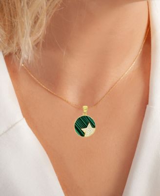 2-Pc. Set Lab-Grown Malachite & Cubic Zirconia Star Circle Pendant Necklace & Matching Drop Earrings