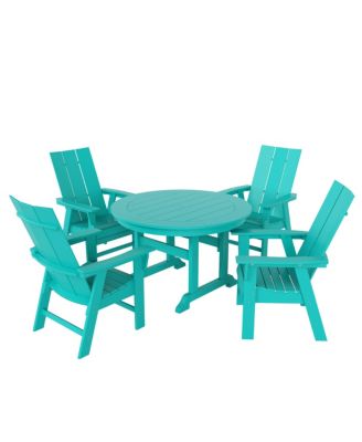 5 Piece Outdoor Patio Dining Round Table and Modern Armchair Set