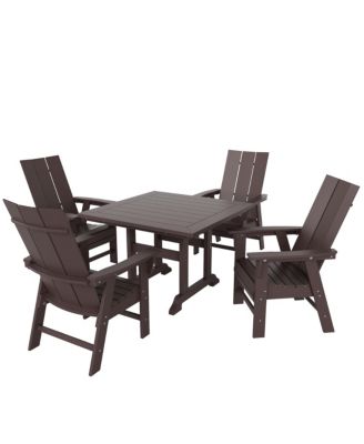 5 Piece Outdoor Patio Dining Square Table and Modern Armchair Set