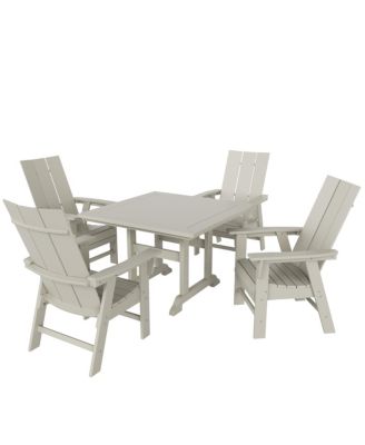 5 Piece Outdoor Patio Dining Square Table and Modern Armchair Set