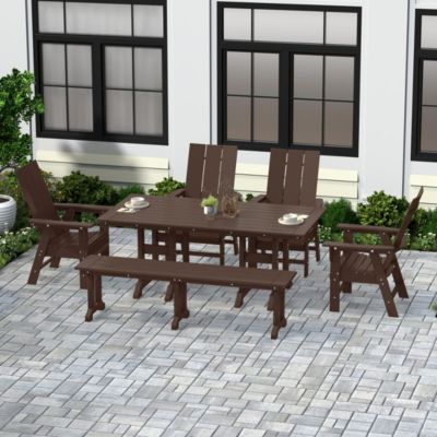6 Piece Outdoor Patio Dining Table and Armchair Dining Bench Set