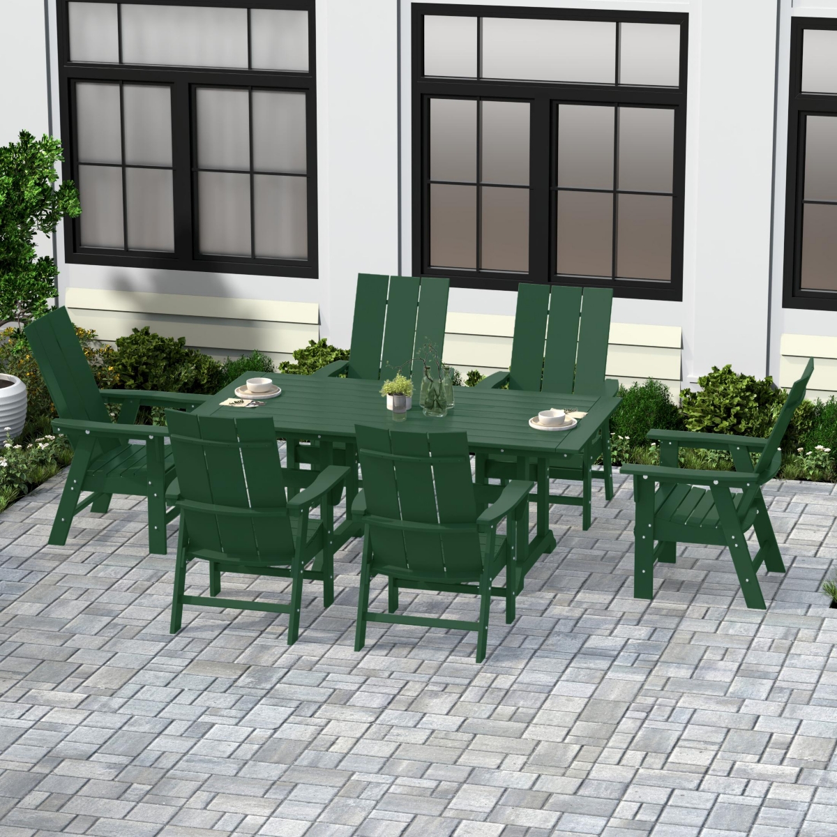 WestinTrends 7 Piece Outdoor Patio Dining Table and Modern Adirondack Armchair Set