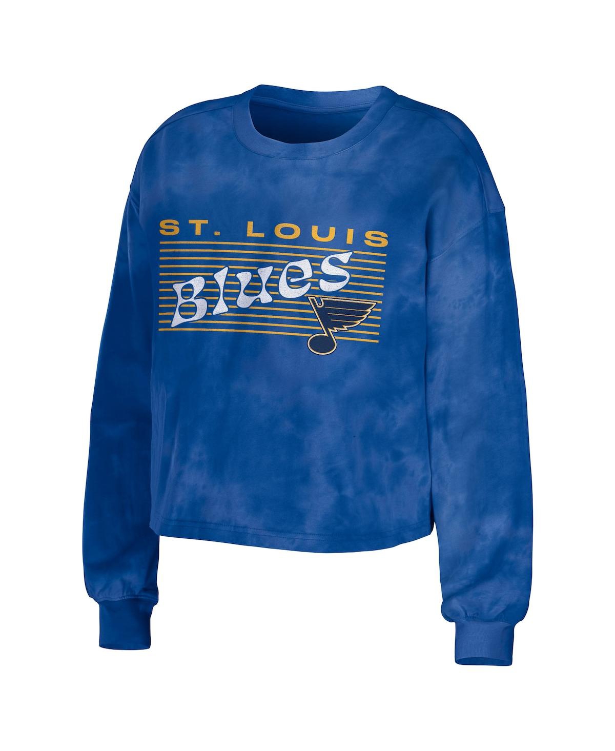 Shop Wear By Erin Andrews Women's  Blue St. Louis Blues Tie-dye Cropped Pullover Sweatshirt And Shorts Lou
