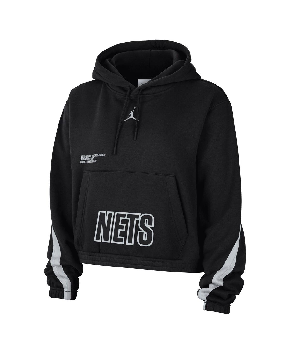 JORDAN WOMEN'S JORDAN BLACK BROOKLYN NETS COURTSIDE STATEMENT EDITION PULLOVER HOODIE 
