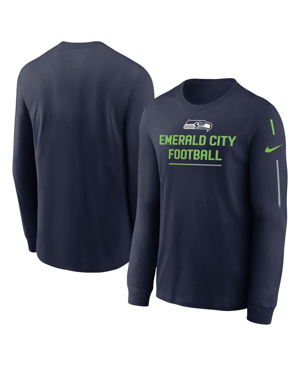 Shop Nike Men's  College Navy Seattle Seahawks Team Slogan Long Sleeve T-shirt