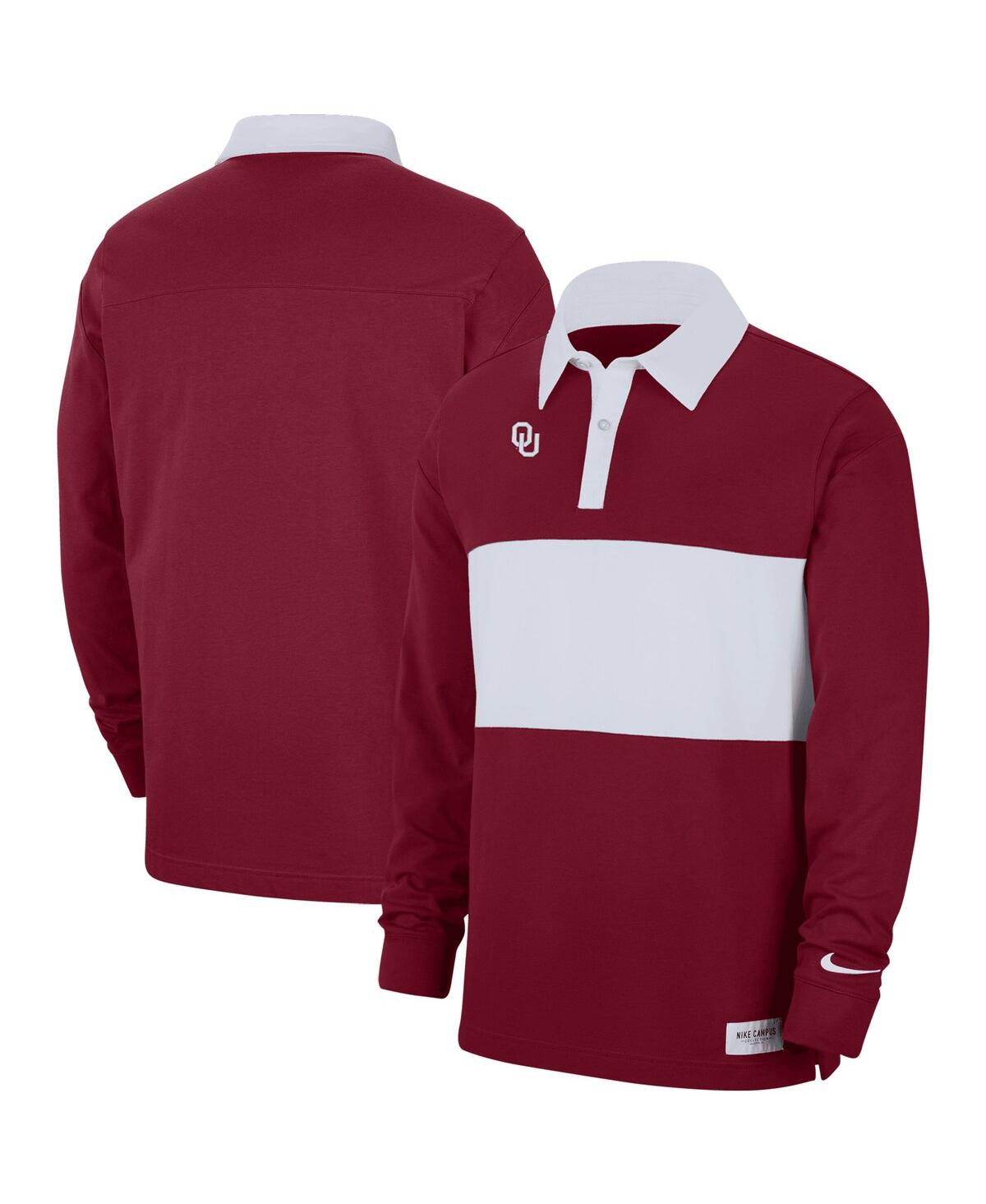 Shop Nike Men's  Crimson Oklahoma Sooners Striped Long Sleeve Polo Shirt