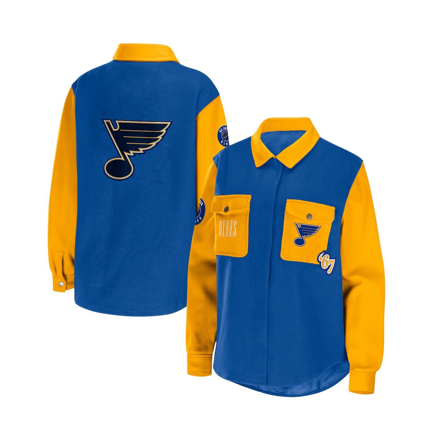 Женская куртка WEAR by Erin Andrews Blue, Gold St. Louis Blues Colorblock Button-Up Shirt Jacket — фото 1