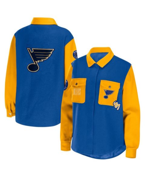Женские куртки WEAR by Erin Andrews Women's Blue, Gold St. Louis Blues Colorblock Button-Up Shirt Jacket