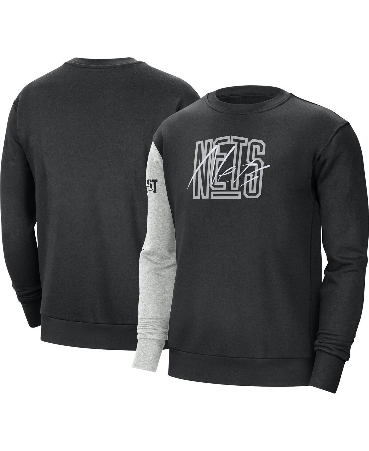 Nike Men's  Black, Heather Gray Brooklyn Nets Courtside Versus Force & Flight Pullover Sweatshirt In Black,heather Gray