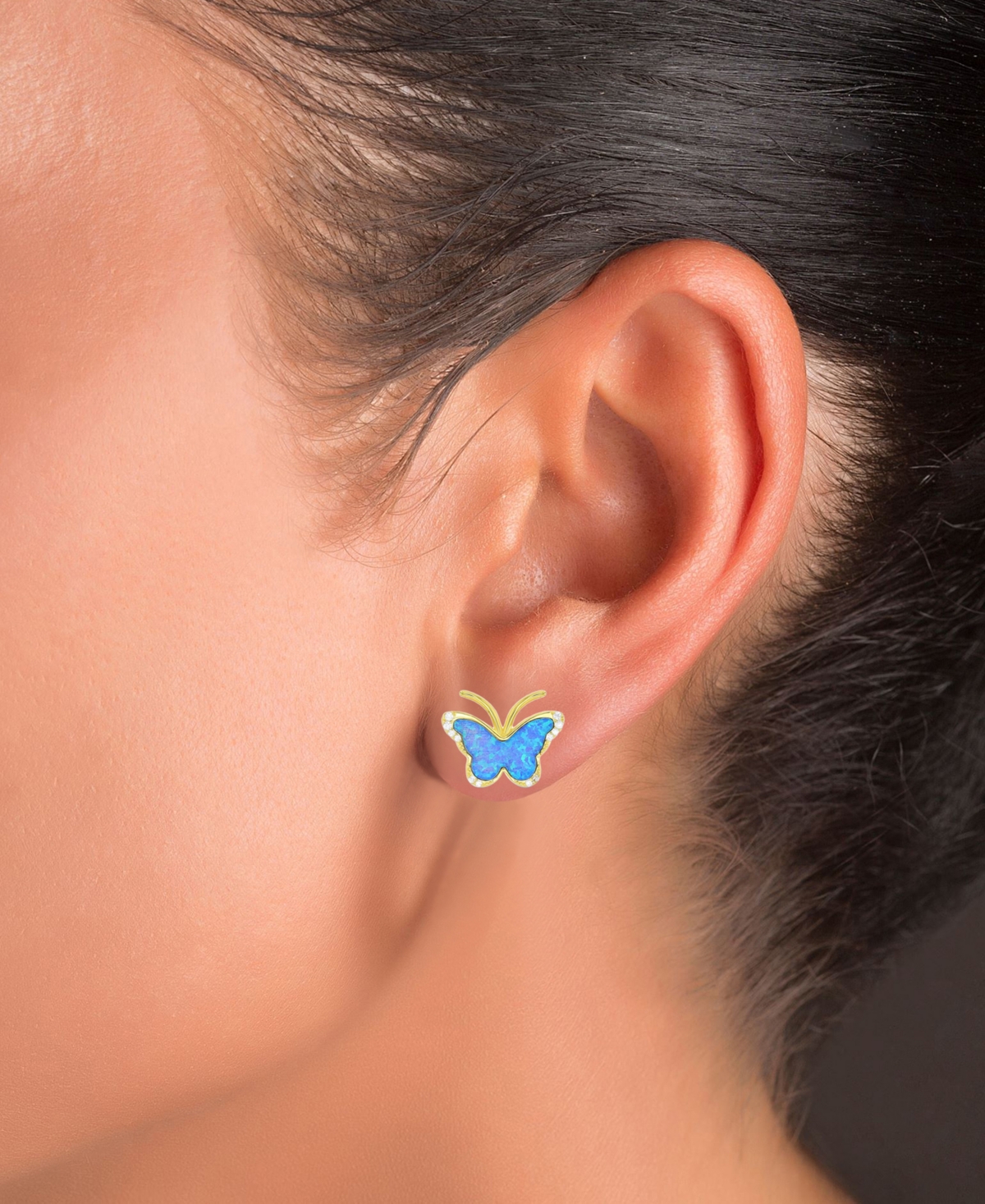 2-Pc. Set Lab-Grown Opal & Cubic Zirconia Butterfly Pendant Necklace & Matching Stud Earrings