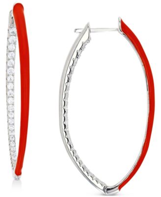 Cubic Zirconia & Enamel In & Out Oval Hoop Earrings