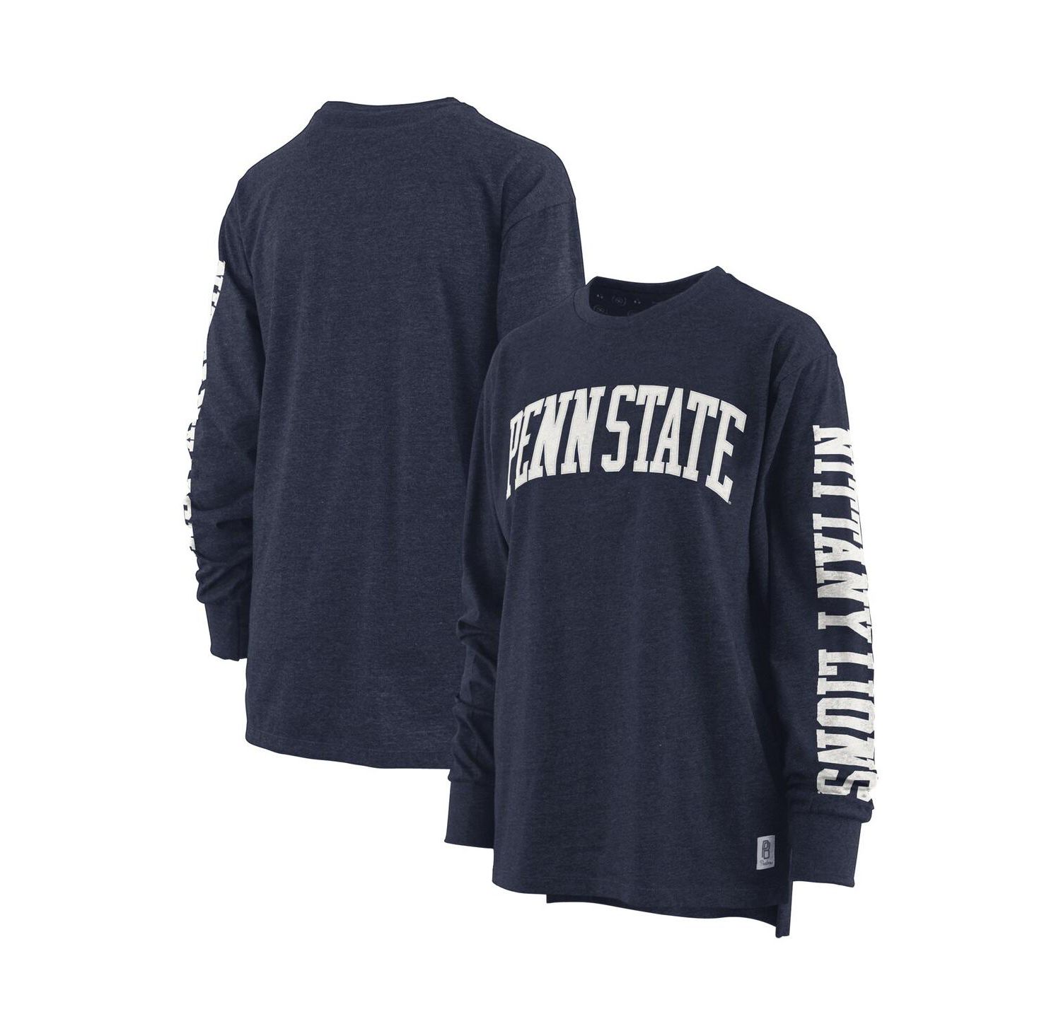 Women's Heathered Navy Penn State Nittany Lions Two-Hit Canyon Long Sleeve T-shirt