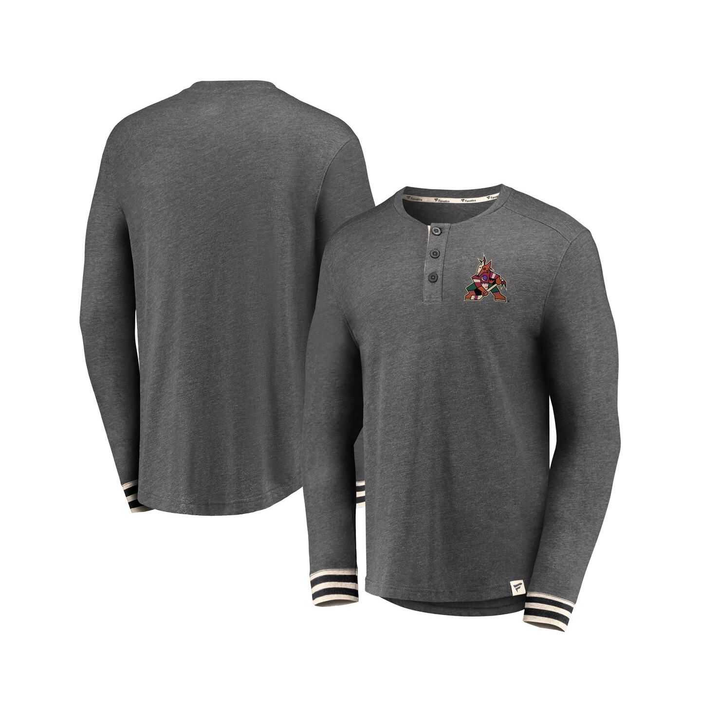 Мужская футболка Fanatics Heathered Charcoal Arizona Coyotes True Classics Henley Long Sleeve — фото 1