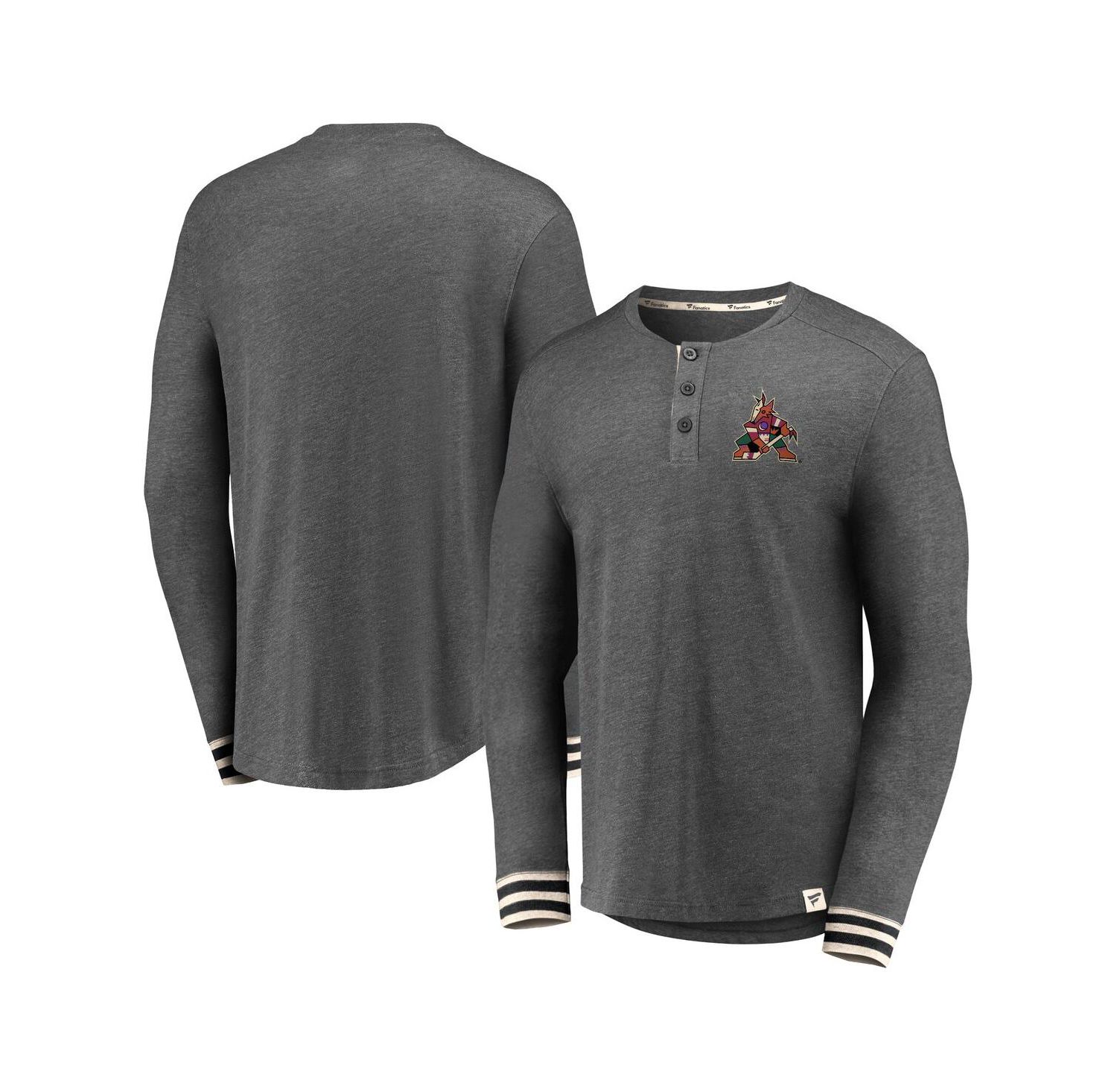 Men's Heathered Charcoal Arizona Coyotes True Classics Henley Long Sleeve T-shirt