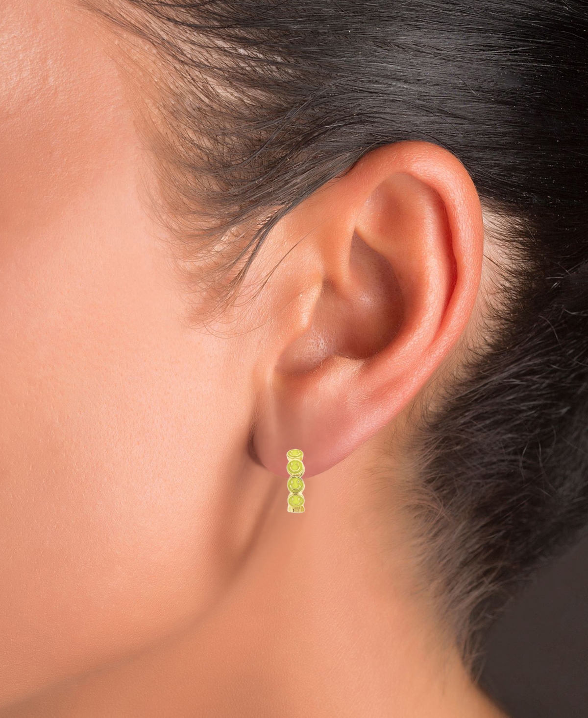Enamel Smiley Face Hoop Earrings in Sterling Silver or 14k Gold over Sterling Silver, 1/2