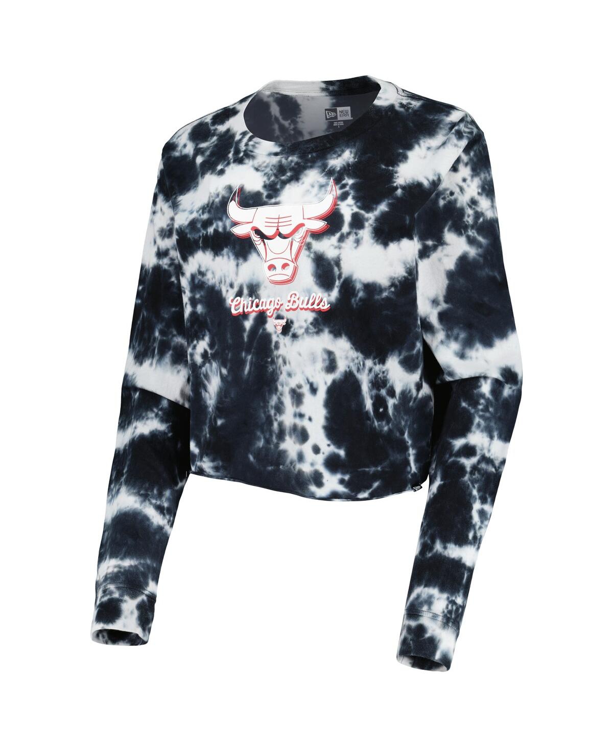 Women's New EraChicago Bulls Tie Dye Cropped Long Sleeve T-shirt - Black