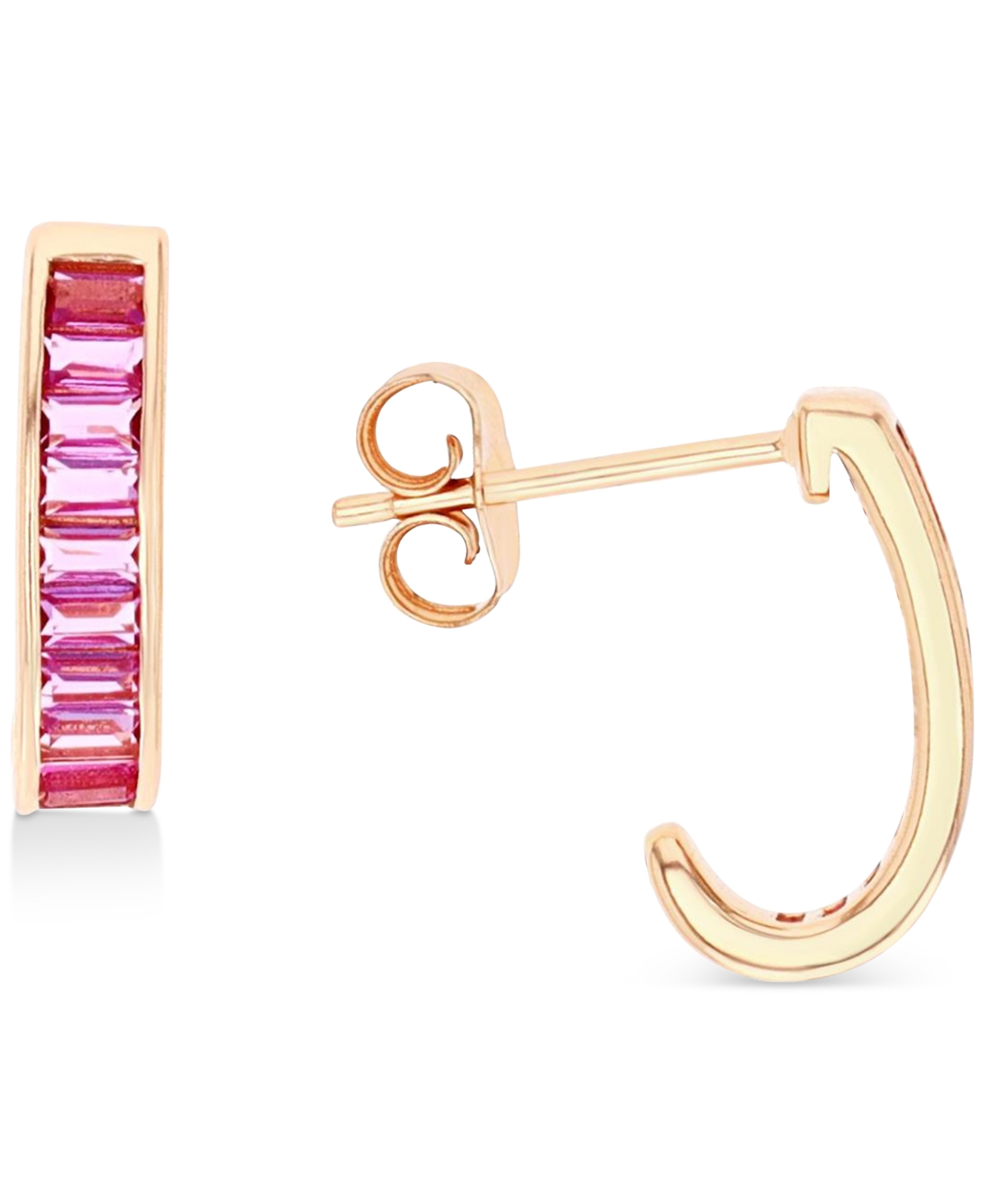 Macy's Pink Cubic Zirconia J-hoop Earrings In 14k Rose Gold Over Sterling Silver