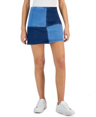 Tinseltown - Juniors' Seamed Colorblocked Mini Denim Skirt
