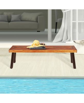 Patio Acacia Wood Dining Bench Seat with Rustic Steel Legs for Outdoor Indoor