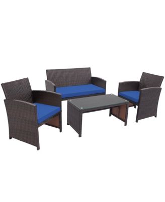 4Piece Patio Rattan Furniture Set Cushioned Chair Sofa