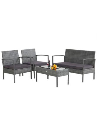 4 PCS Outdoor Rattan Furniture Set Patio Conversation Sofa Set