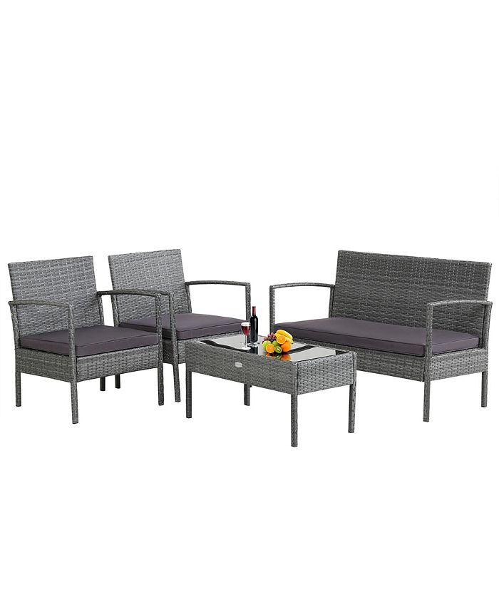 Costway 4 PCS Outdoor Rattan Furniture Set Patio Conversation Sofa Set