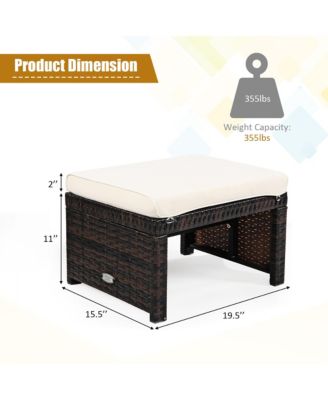 2PCS Patio Rattan Ottoman Cushioned Seat Foot Rest Furniture