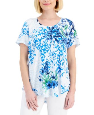 JM Collection - Petite Leopard Garden Scoop-Neck Top