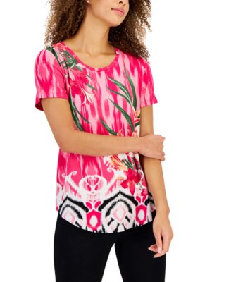 JM Collection - Petite Palm Ikat Printed Top