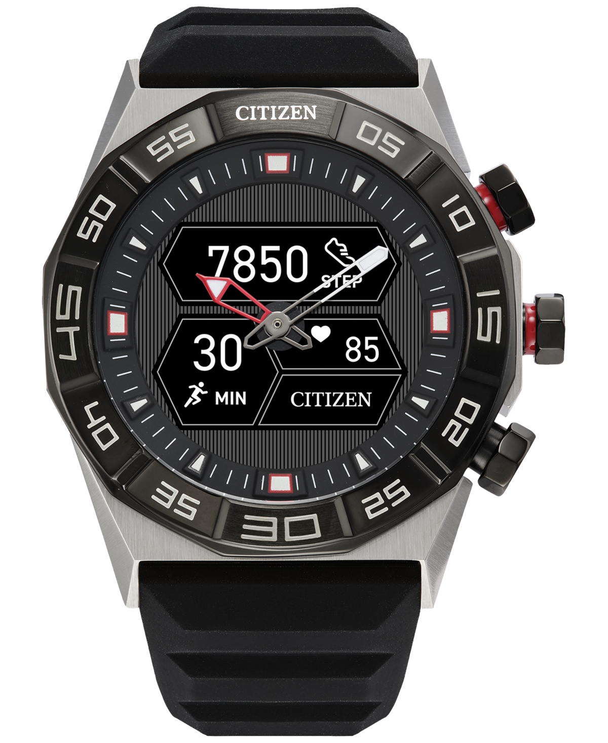 Men's Cz Smart Hybrid Black Silicone Strap Smart Watch 44mm - Silver