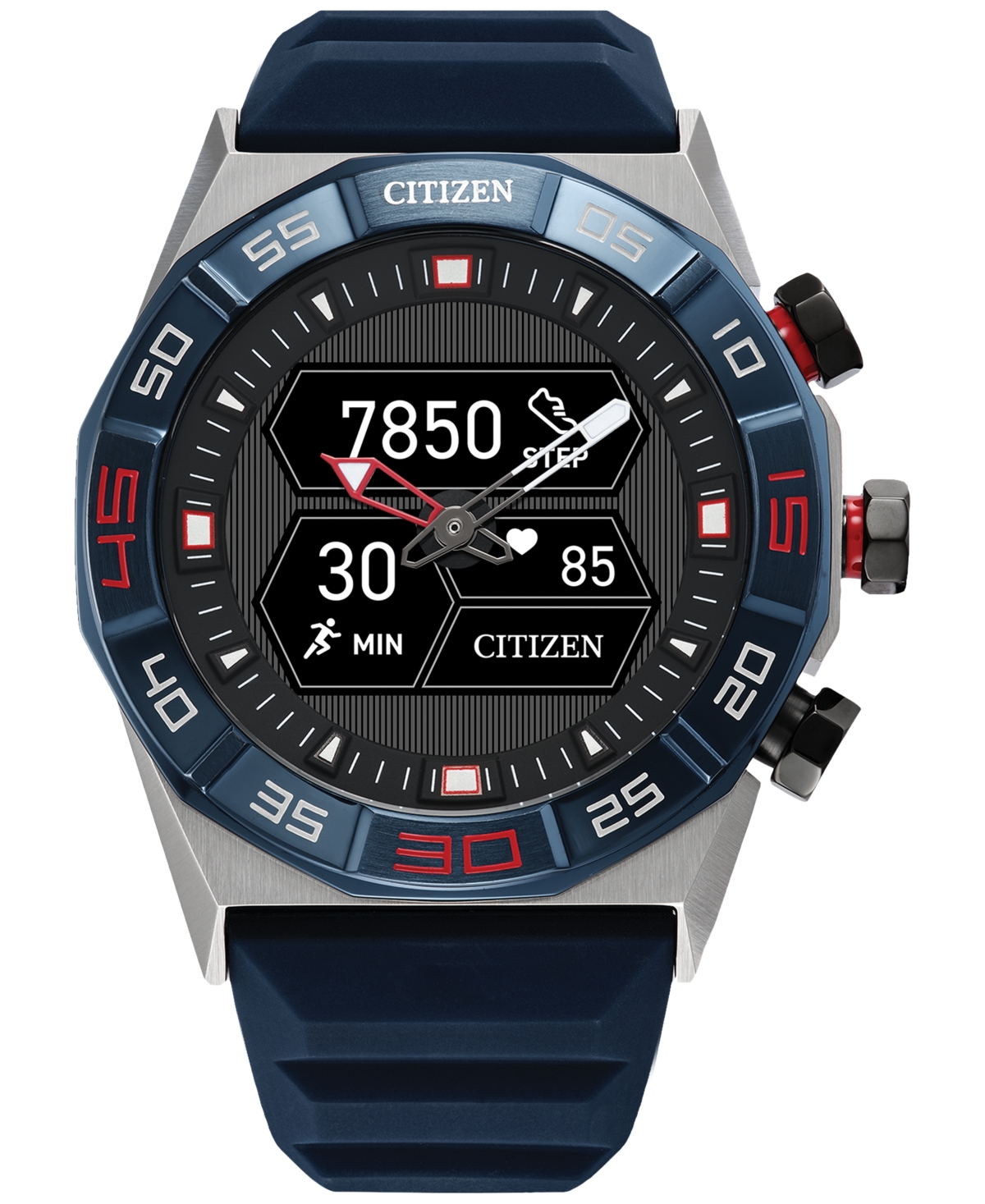Citizen Men's Cz Smart Hybrid Blue Silicone Strap Smart Watch 44mm In Black/blue