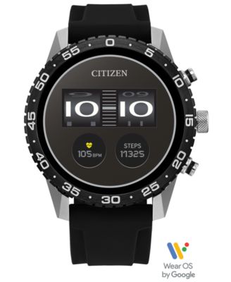 Citizen - Unisex CZ Smart Wear OS Black Silicone Strap Smart Watch 45mm