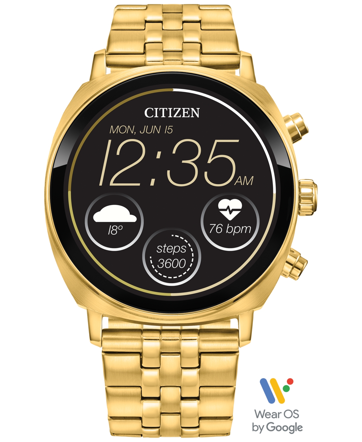 Citizen Unisex Cz Smart Wear Os Gold-tone Stainless Steel Bracelet Smart Watch 41mm