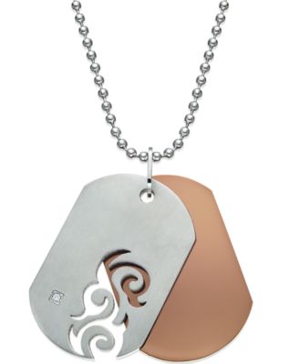 Macy's - Men's Diamond Accent Cutout Dog Tag Necklace in Stainless Steel