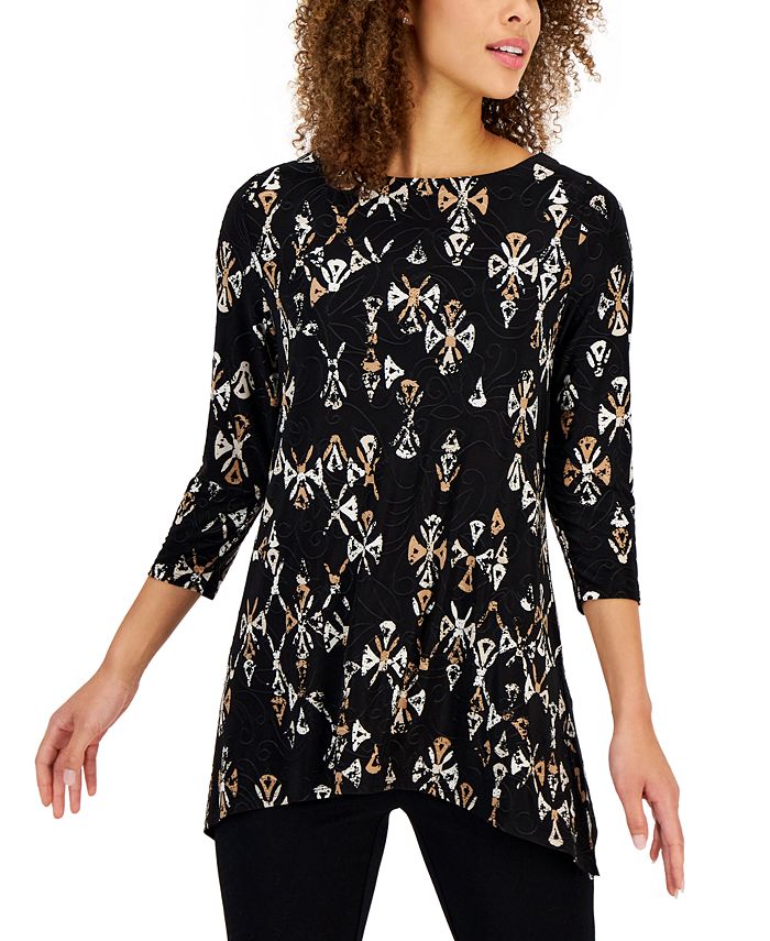 JM Collection Women's Printed Jacquard 3/4-Sleeve Top, Created for Macy's -  Macy's