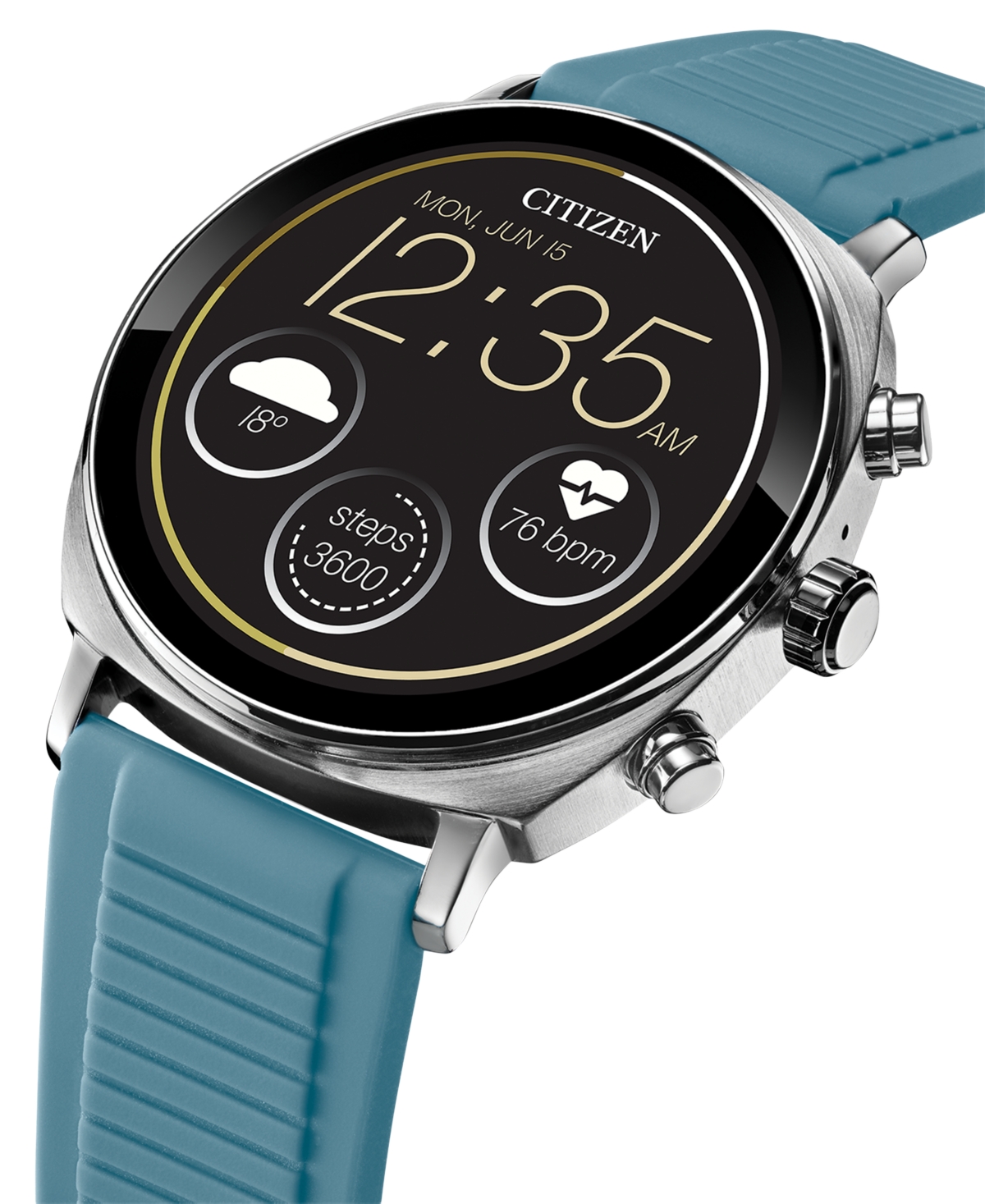 Citizen Unisex Cz Smart Wear Os Blue Silicone Strap Smart Watch 41mm In Silver-tone
