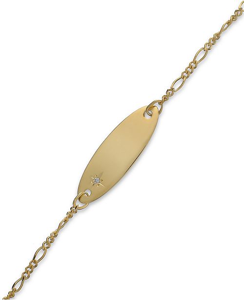 Macy's Children's Diamond Accent Figaro Chain ID Bracelet in 14k Gold Bracelets Jewelry