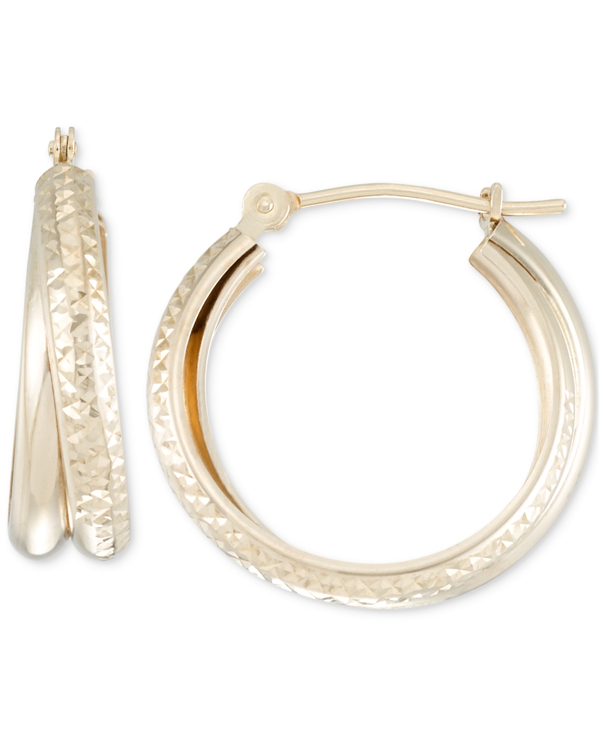 Macy's Polished Diamond Cut Double Hoop Earrings In 10k Yellow Gold. 1/2"