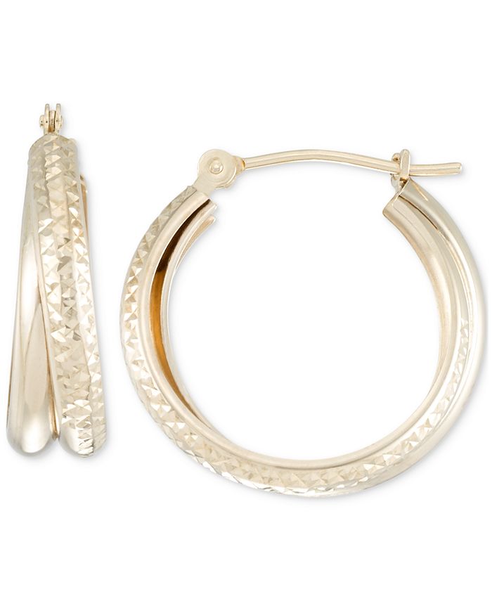 Macy's Polished Diamond Cut Double Hoop Earrings in 10k Yellow Gold. 1/ ...