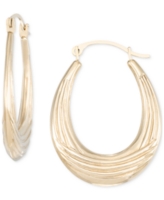 Diamond Cut Oval Hoop Earrings in 10k Yellow Gold - Yellow Gold