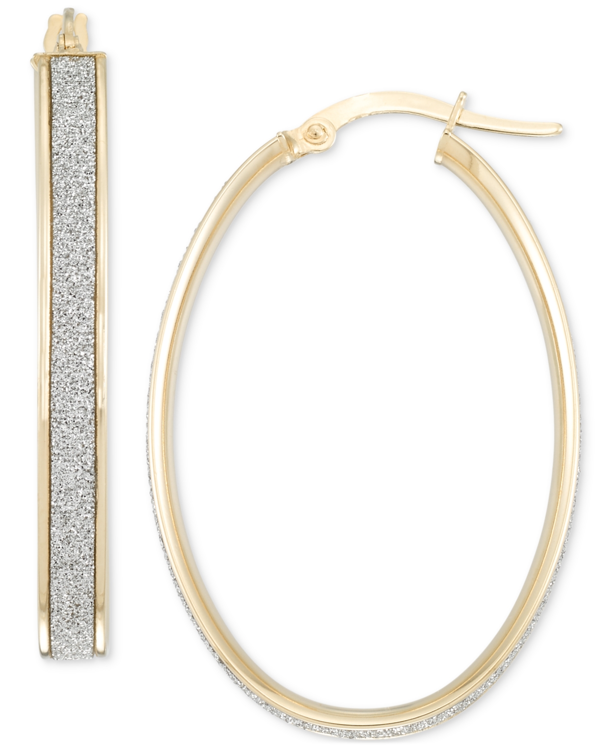 Macy's Polished Oval Glitter Hoop Earrings In 14k Gold, 1-1/4" In Yellow Gold