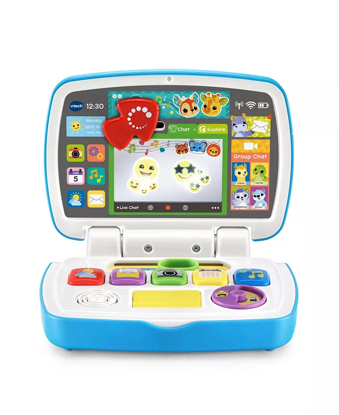 A blue and white toddler laptop