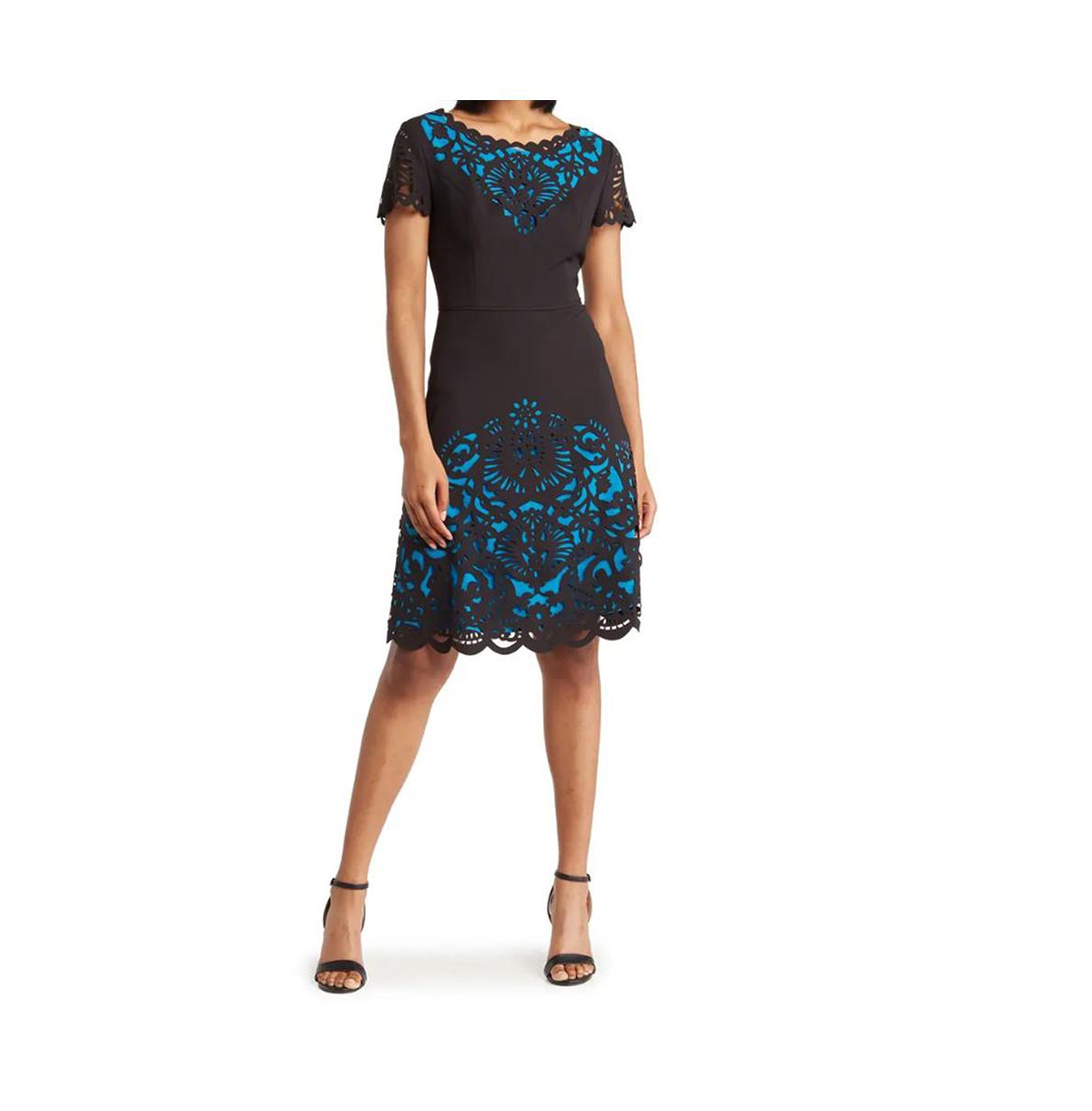Focus By Shani Fnf Dress With Laser Cutting Detail At Bodice And Hem For Women In Black/blue