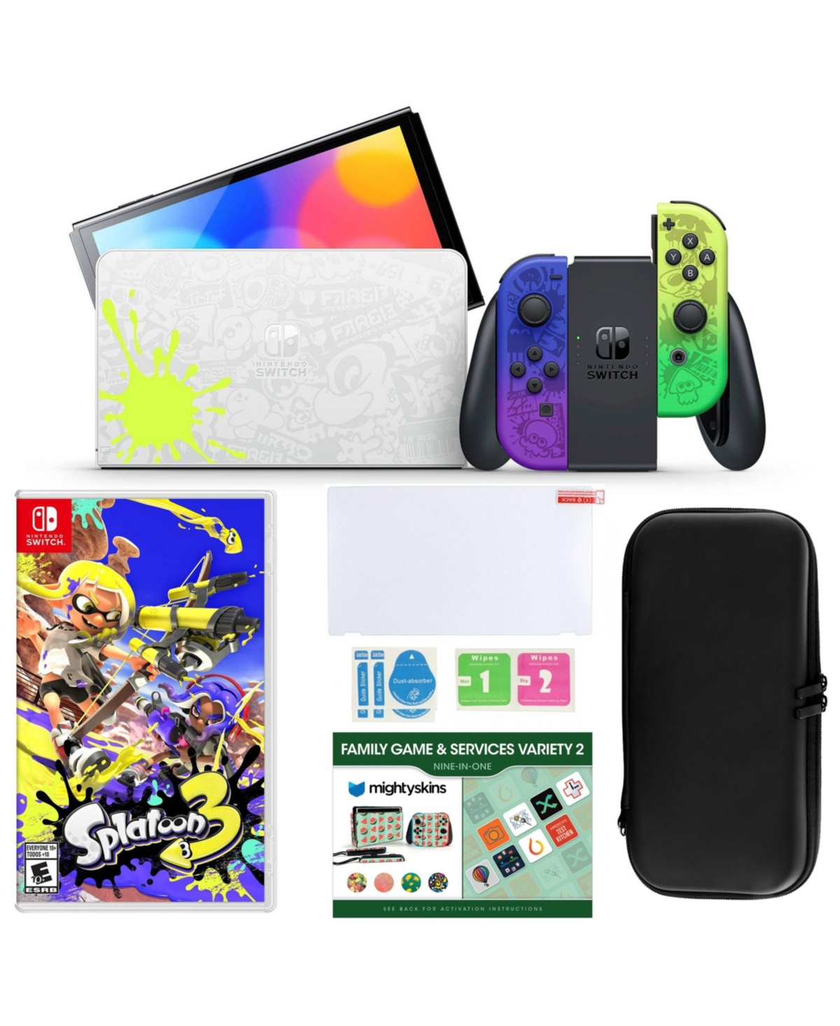 Nintendo Switch Oled Splatoon 3 Bundle With Game, Accessories & Voucher In Open White